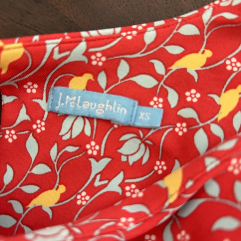 J.‎ McLaughlin Dress Womens XS Catalina Cloth Red Floral Bird 3/4 Sleeve Preppy - Picture 2 of 12